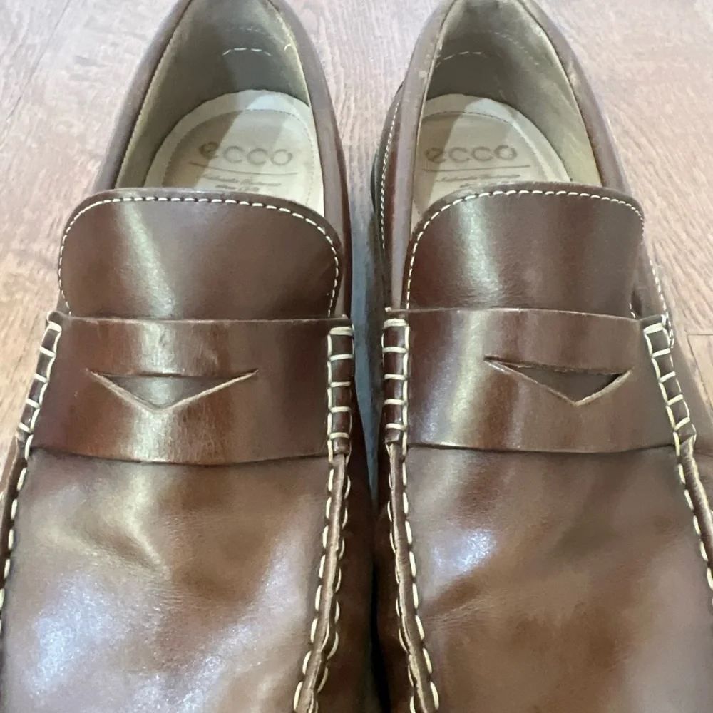 ECCO Mens Brown Leather Driving Penny Loafers Sz 44/10.5 Slip On Comfort Preppy - Picture 3 of 16